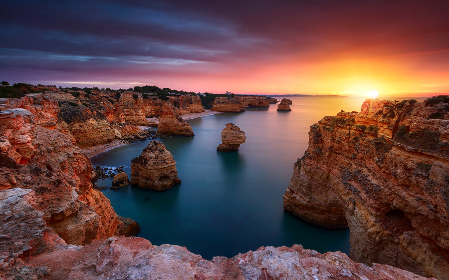 Fiery Sunset at Praia da Marinha in Summer