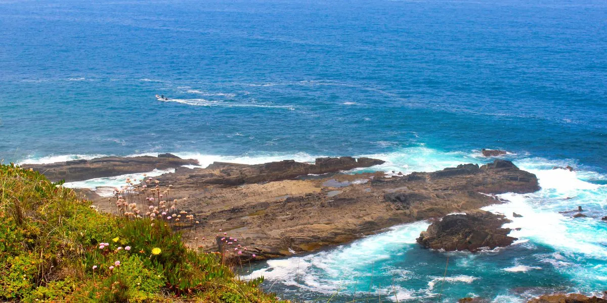 A Boat on the Sea as Seen from the Trail