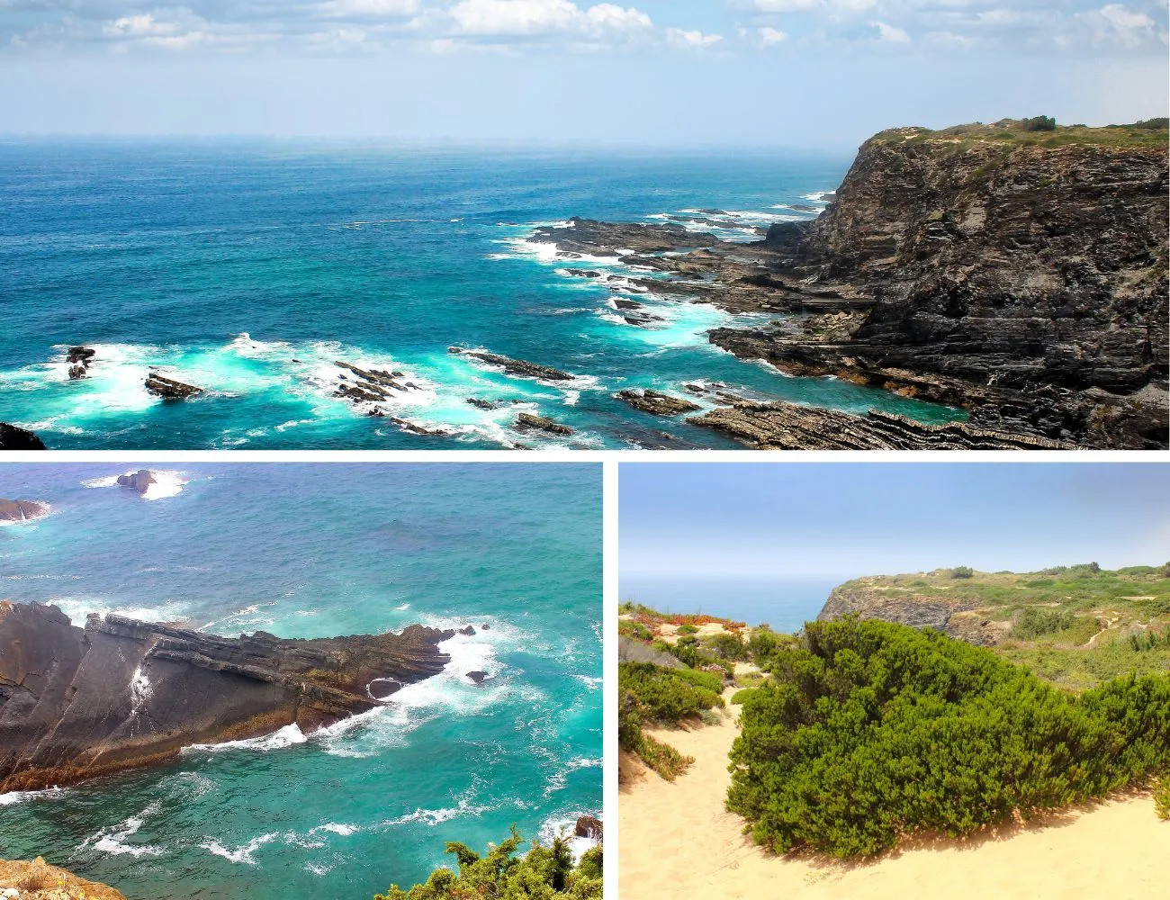 Several-Views-of-the-Trail-Including-Geological-Formations-and-the-Sandy-Terrain-near-Odeceixe
